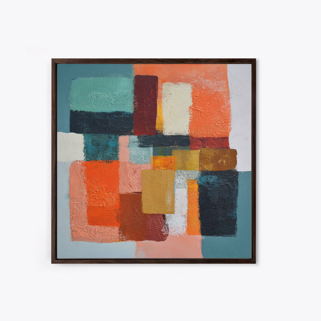 Bright Coral and Turquoise Abstract for Outdoors Framed Canvas Print, Patio Art, Decor, Patio Decor, Fine Art, Outdoor, PAT-1x1-12