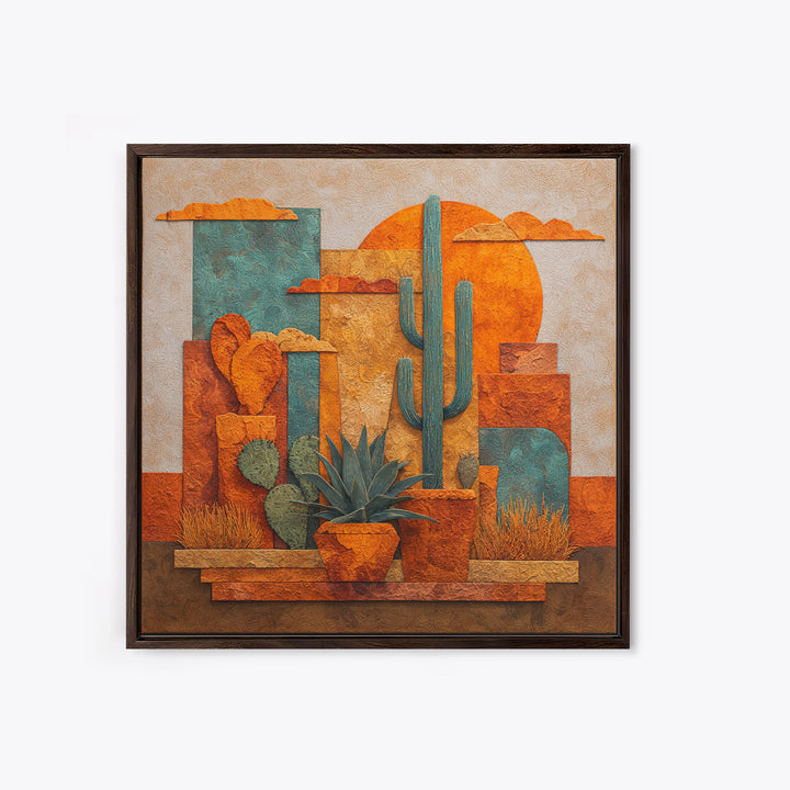 Cactus and Agave Framed Canvas Print, Patio Art, Garden Decor, Patio Decor, Oil Painting, Outdoor, Beach Art, Beach House Decor, PAT-1x1-28