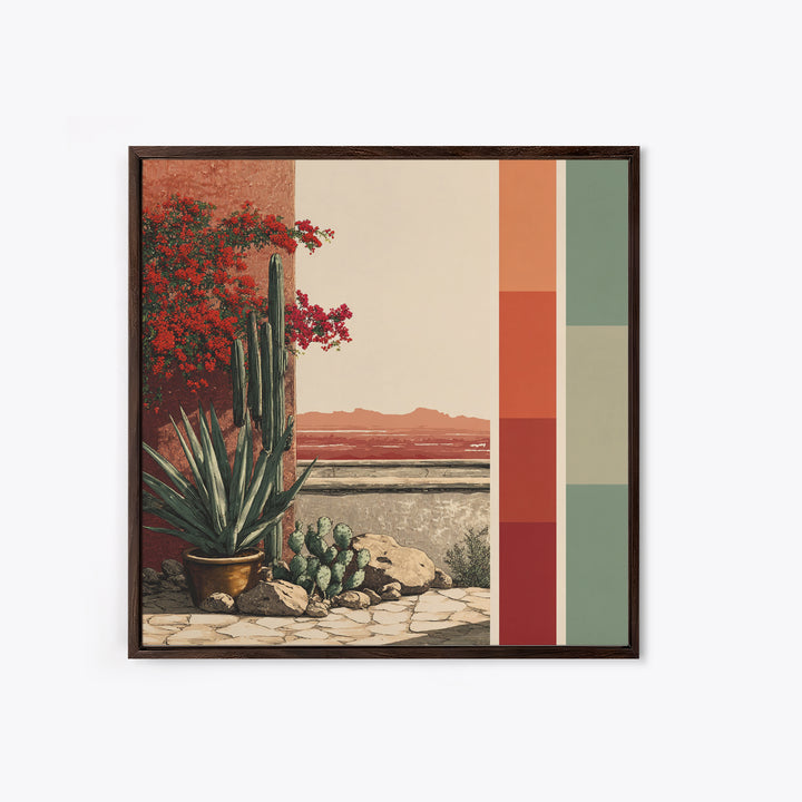 Desert Patio Agave and Bougainvillea Framed Canvas Print, Patio Art, Gallery Decor, Patio Decor, Oil Painting, Outdoor, PAT-1x1-41
