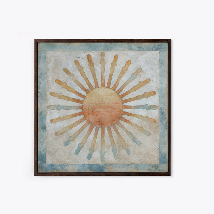 Sun Motif with Warm Terracotta Rays Framed Canvas Print, Patio Art, Floral Art, Patio Decor, Abstract Art, Outdoor, PAT-1x1-42