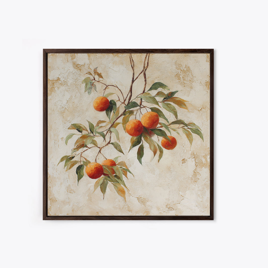 Orange Tree Branch Framed Canvas Print, Patio Art, Lake House Decor, Patio Decor, Oil Painting, Outdoor, Boho Decor, PAT-1x1-46