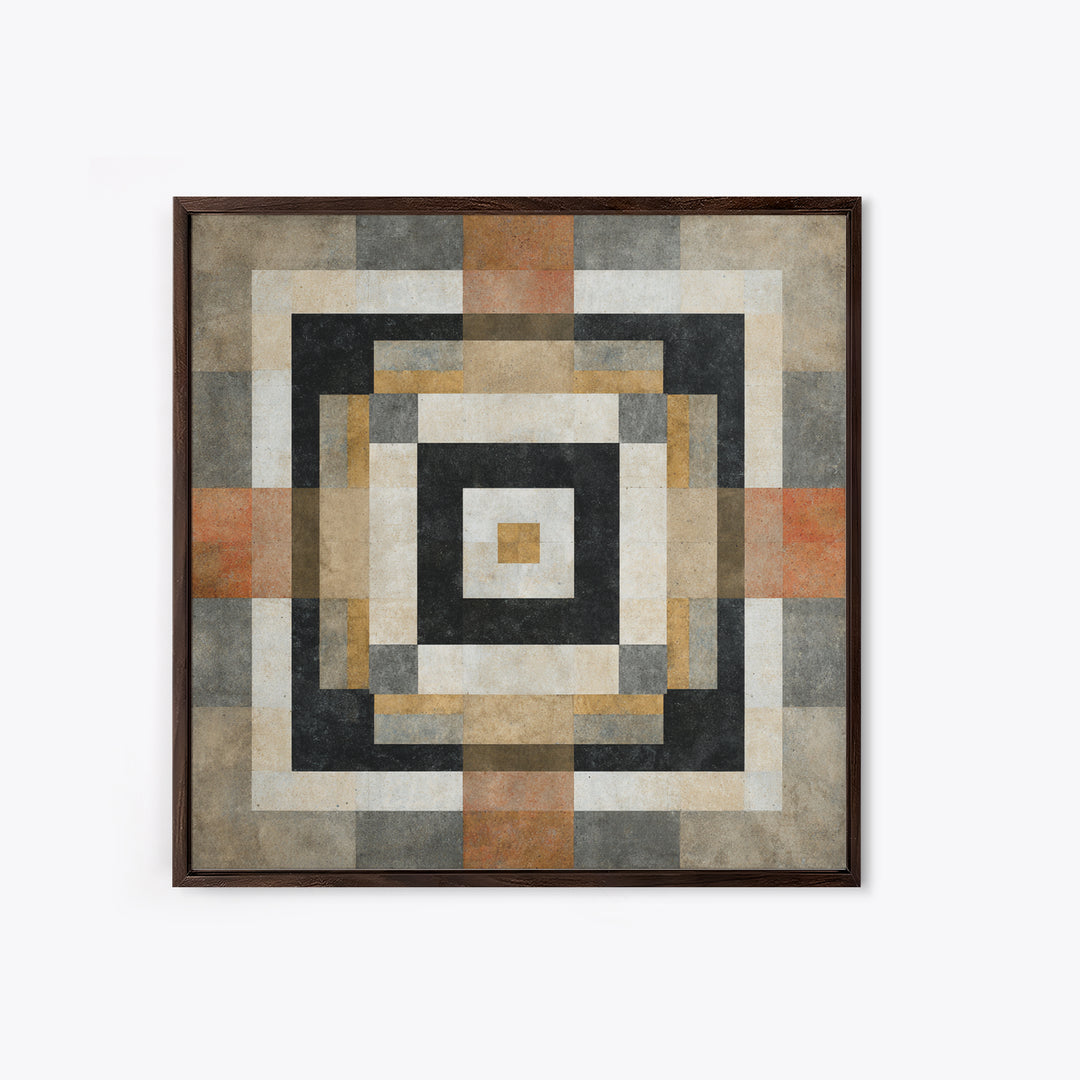 Warm Geometric Tile Pattern Framed Canvas Print, Patio Art, Wall Decor, Patio Decor, Fine Art, Outdoor, Coastal Decor, PAT-1x1-48