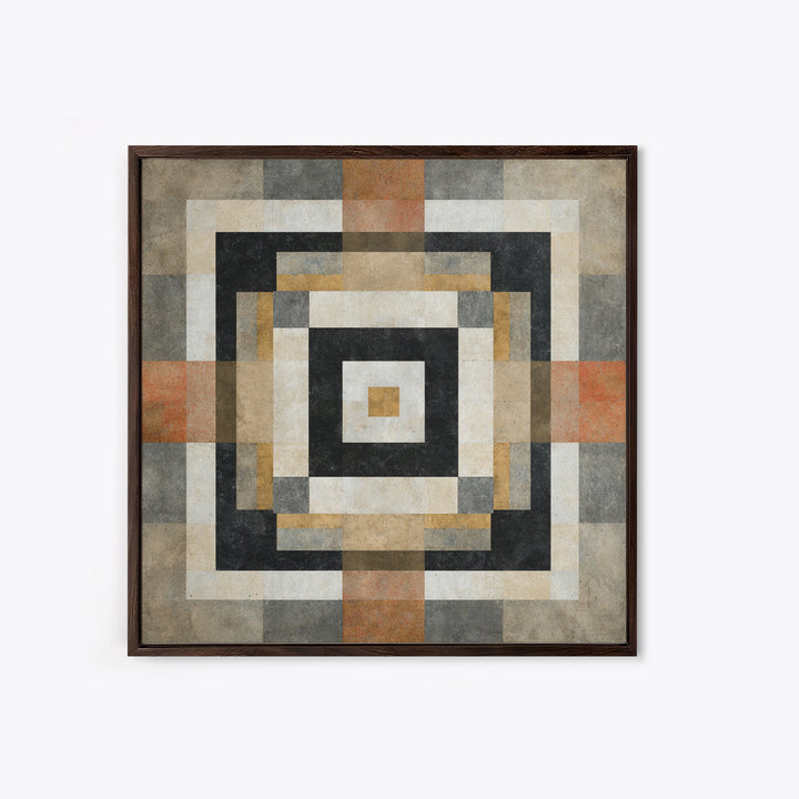 Warm Geometric Tile Pattern Framed Canvas Print, Patio Art, Wall Decor, Patio Decor, Fine Art, Outdoor, Coastal Decor, PAT-1x1-48