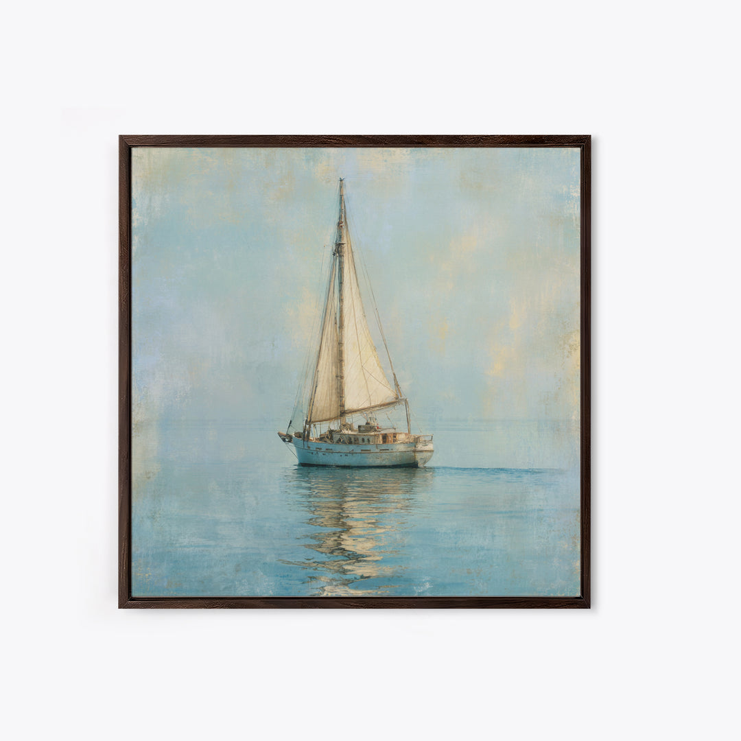 Sailboat on a Breezy Summer Horizon Framed Canvas Print, Patio Art, Patio, Patio Decor, Oil Painting, Outdoor, Minimalist Decor, PAT-1x1-63