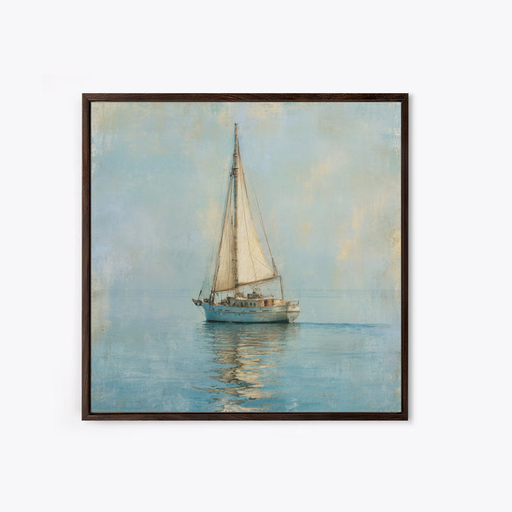 Sailboat on a Breezy Summer Horizon Framed Canvas Print, Patio Art, Patio, Patio Decor, Oil Painting, Outdoor, Minimalist Decor, PAT-1x1-63