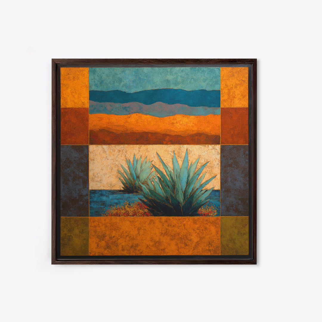 Desert Patio Agave and Bougainvillea Framed Canvas Print, Patio Art, Gallery Decor, Patio Decor, Oil Painting, Outdoor, PAT-1x1-65