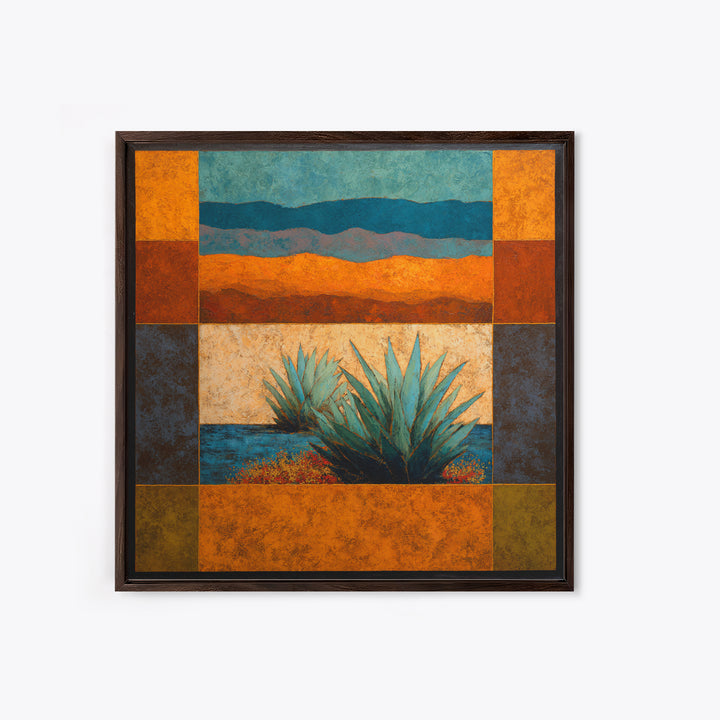 Desert Patio Agave and Bougainvillea Framed Canvas Print, Patio Art, Gallery Decor, Patio Decor, Oil Painting, Outdoor, PAT-1x1-65