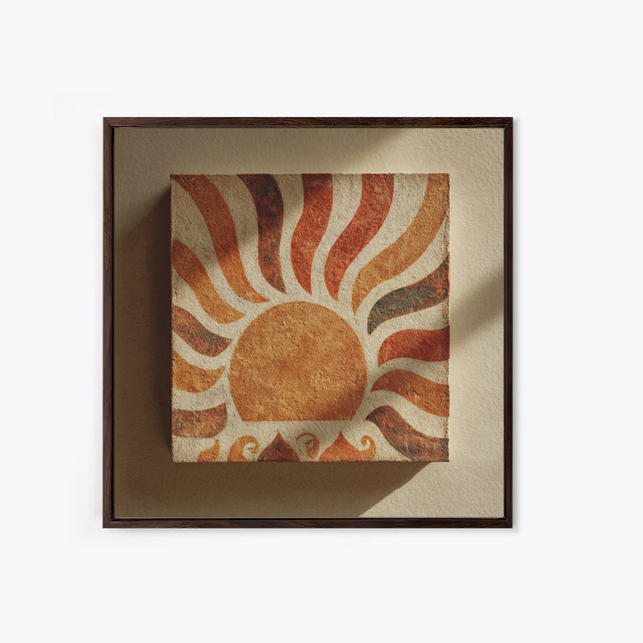 Sun Motif with Warm Terracotta Rays Framed Canvas Print, Patio Art, Floral Art, Patio Decor, Abstract Art, Outdoor, PAT-1x1-66