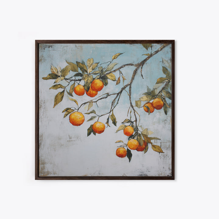 Orange Tree Branch Framed Canvas Print, Patio Art, Lake House Decor, Patio Decor, Oil Painting, Outdoor, Boho Decor, PAT-1x1-70