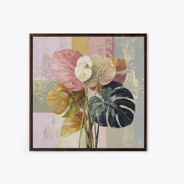 Bold Botanical Monstera Leaf Composition Framed Canvas Print, Patio Art, Gallery Decor, Patio Decor, Fine Art, Outdoor, PAT-1x1-78
