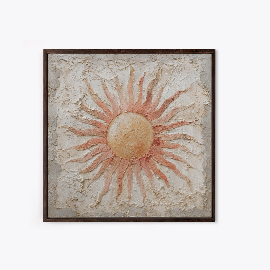Sun Motif with Warm Terracotta Rays Canvas Print, Patio Art, Rustic Decor, Patio Decor, Fine Art, Outdoor, Textured Painting, PAT-1x1-90