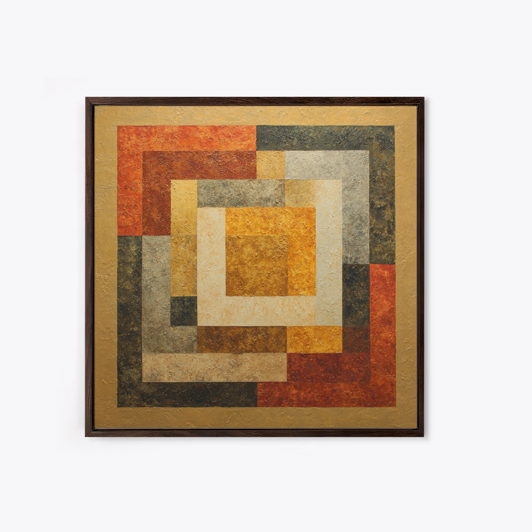 Warm Geometric Tile Pattern Framed Canvas Print, Patio Art, Outdoor Decor, Patio Decor, Abstract Art, Outdoor, Bar Art, PAT-1x1-96
