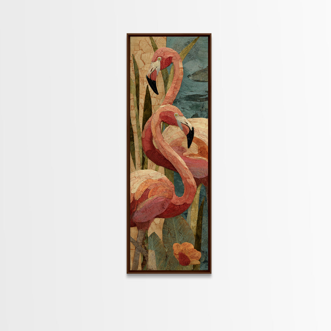 Flamingo Pair Beside Shallow Water Canvas Print, Patio Art, Floral Art, Patio Decor, Fine Art, Outdoor, Statement Artwork, PAT-1x3-22