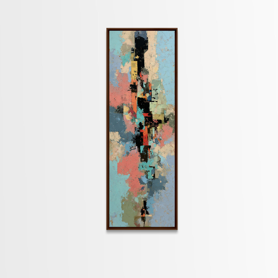 Bright Coral and Turquoise Abstract for Outdoors Framed Canvas Print, Patio Art, Art Print, Patio Decor, Fine Art, Outdoor, PAT-1x3-24
