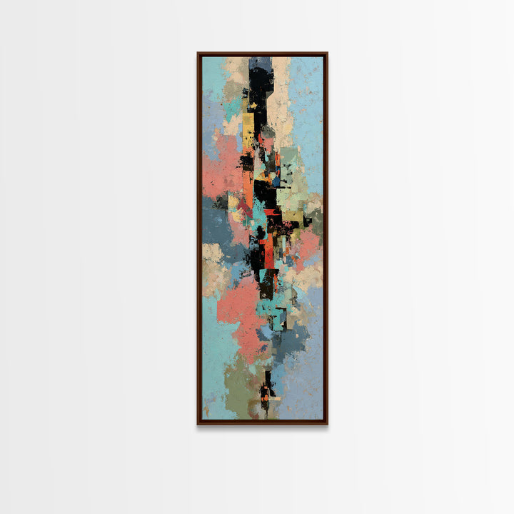 Bright Coral and Turquoise Abstract for Outdoors Framed Canvas Print, Patio Art, Art Print, Patio Decor, Fine Art, Outdoor, PAT-1x3-24