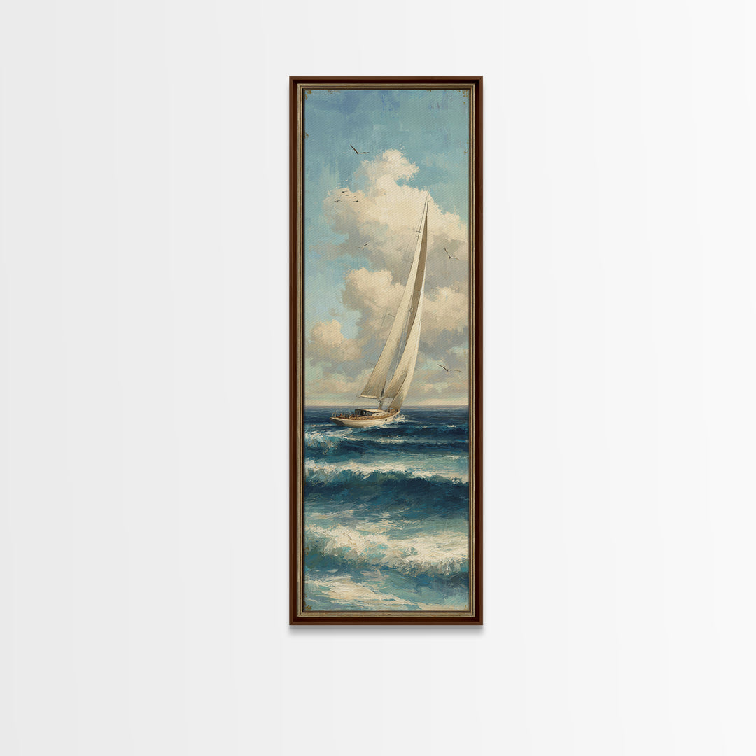 Sailboat on a Breezy Summer Horizon Canvas Print, Patio Art, Outdoor Decor, Patio Decor, Outdoor, Bar Art, Coastal Wall Decor, PAT-1x3-27