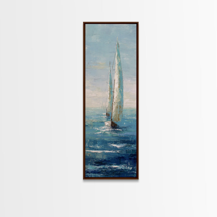 Sailboat on a Breezy Summer Horizon Framed Canvas Print, Patio Art, Minimalist Decor, Patio Decor, Fine Art, Outdoor, PAT-1x3-3