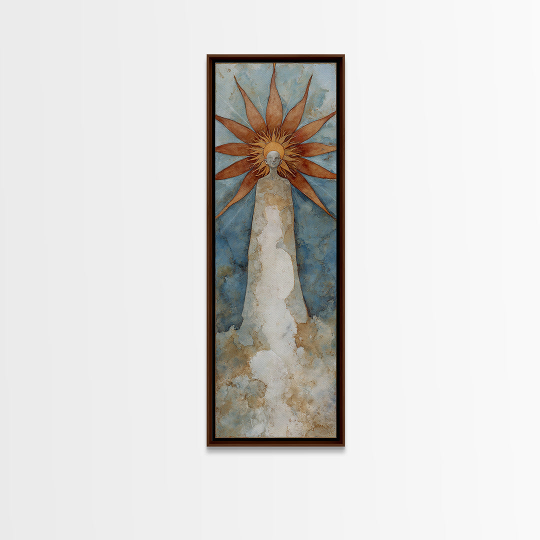 Sun Motif with Warm Terracotta Rays Framed Canvas Print, Patio Art, Patio Cushions, Patio Decor, Oil Painting, Outdoor, PAT-1x3-30