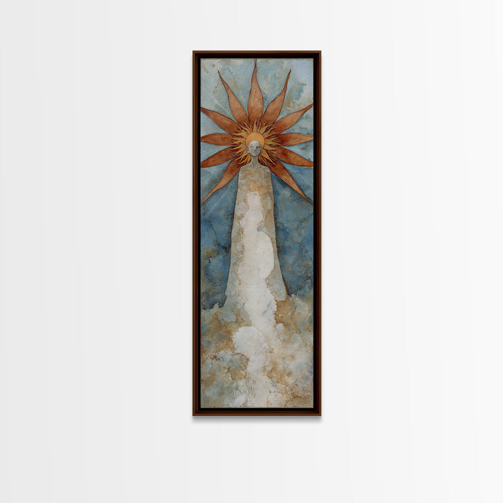 Sun Motif with Warm Terracotta Rays Framed Canvas Print, Patio Art, Patio Cushions, Patio Decor, Oil Painting, Outdoor, PAT-1x3-30