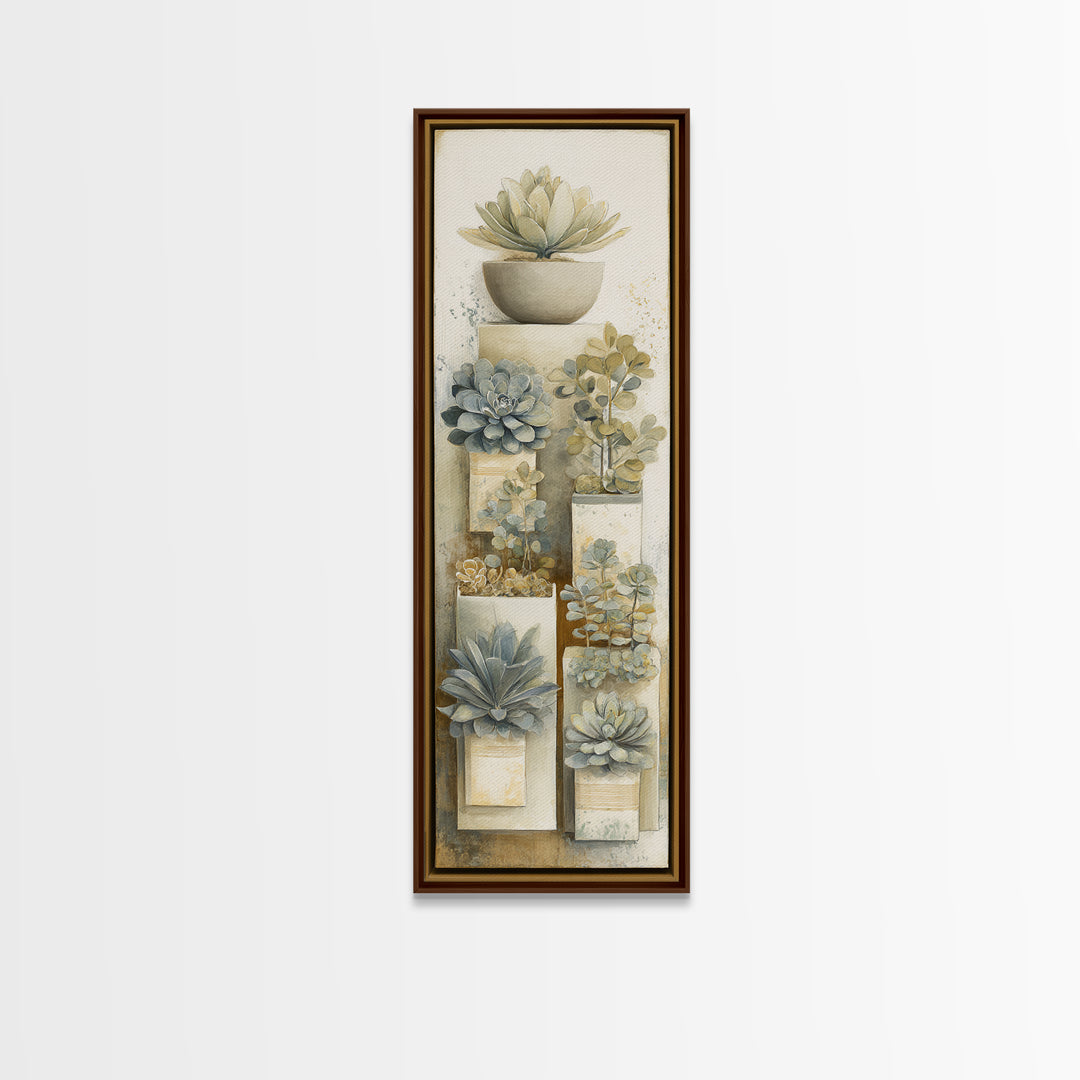 Succulent Collection in Ceramic Planters Canvas Print, Patio Art, Yard Art, Patio Decor, Fine Art, Outdoor, Lake House Decor, PAT-1x3-33