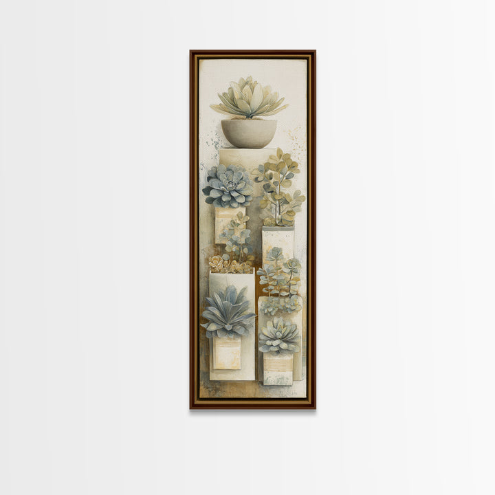 Succulent Collection in Ceramic Planters Canvas Print, Patio Art, Yard Art, Patio Decor, Fine Art, Outdoor, Lake House Decor, PAT-1x3-33