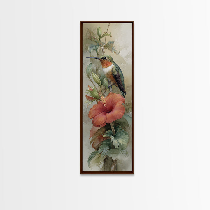 Hummingbird Visiting Bright Hibiscus Canvas Print, Patio Art, Garden Decor, Patio Decor, Fine Art, Outdoor, Beach Art, PAT-1x3-39
