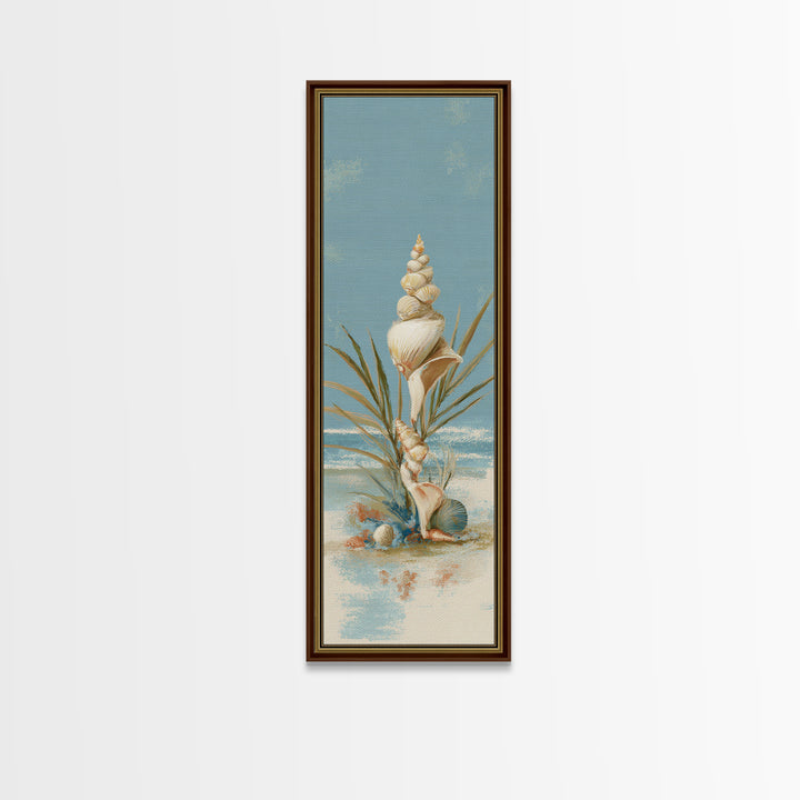 Beachy Shell and Palm Arrangement Canvas Print, Patio Art, Yard Art, Patio Decor, Oil Painting, Outdoor, Lake House Decor, PAT-1x3-55