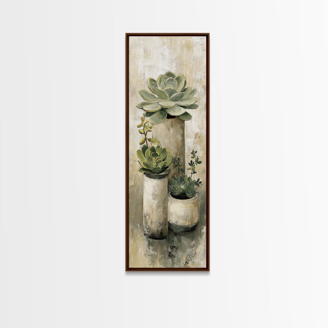 Succulent Collection in Ceramic Planters Canvas Print, Patio Art, Fine Art Print, Patio Decor, Abstract Art, Outdoor, PAT-1x3-57