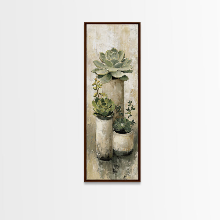 Succulent Collection in Ceramic Planters Canvas Print, Patio Art, Fine Art Print, Patio Decor, Abstract Art, Outdoor, PAT-1x3-57