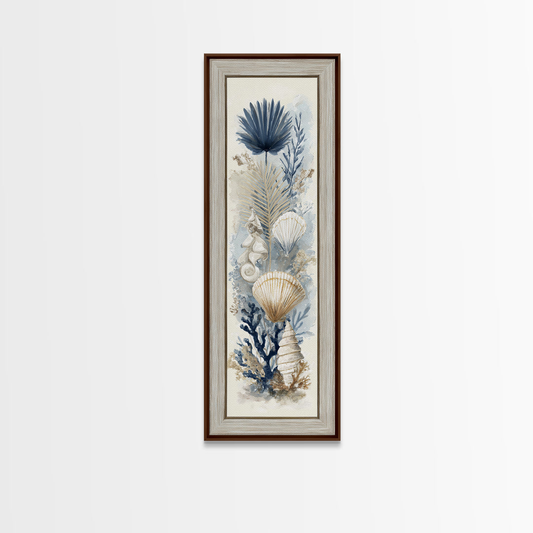 Beachy Shell and Palm Arrangement Canvas Print, Patio Art, Contemporary Art, Patio Decor, Fine Art, Outdoor, Metal Art, PAT-1x3-7