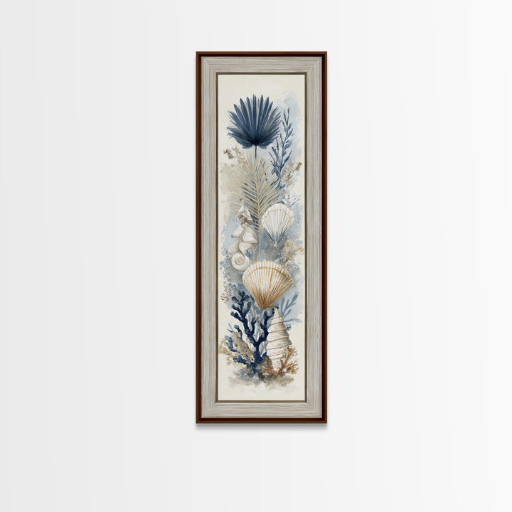 Beachy Shell and Palm Arrangement Canvas Print, Patio Art, Contemporary Art, Patio Decor, Fine Art, Outdoor, Metal Art, PAT-1x3-7