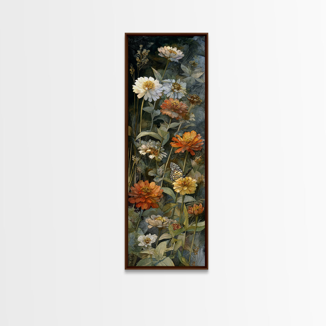 Butterfly Garden with Zinnias and Daisies Canvas Print, Patio Art, Metal Wall Art, Patio Decor, Oil Painting, Outdoor, PAT-1x3-73