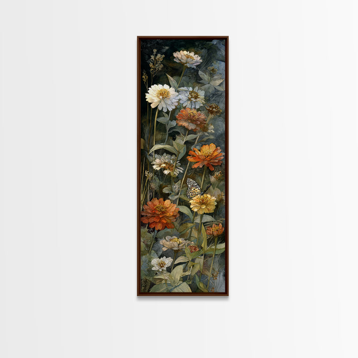 Butterfly Garden with Zinnias and Daisies Canvas Print, Patio Art, Metal Wall Art, Patio Decor, Oil Painting, Outdoor, PAT-1x3-73