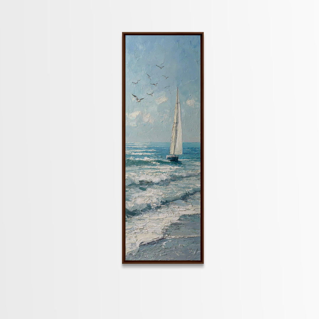 Sailboat on a Breezy Summer Horizon Framed Canvas Print, Patio Art, Porch Decor, Patio Decor, Oil Painting, Outdoor, PAT-1x3-75