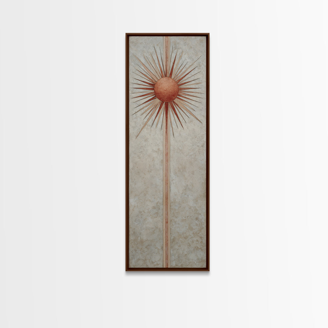 Sun Motif with Warm Terracotta Rays Canvas Print, Patio Art, Patio, Patio Decor, Fine Art, Outdoor, Minimalist Decor, PAT-1x3-78