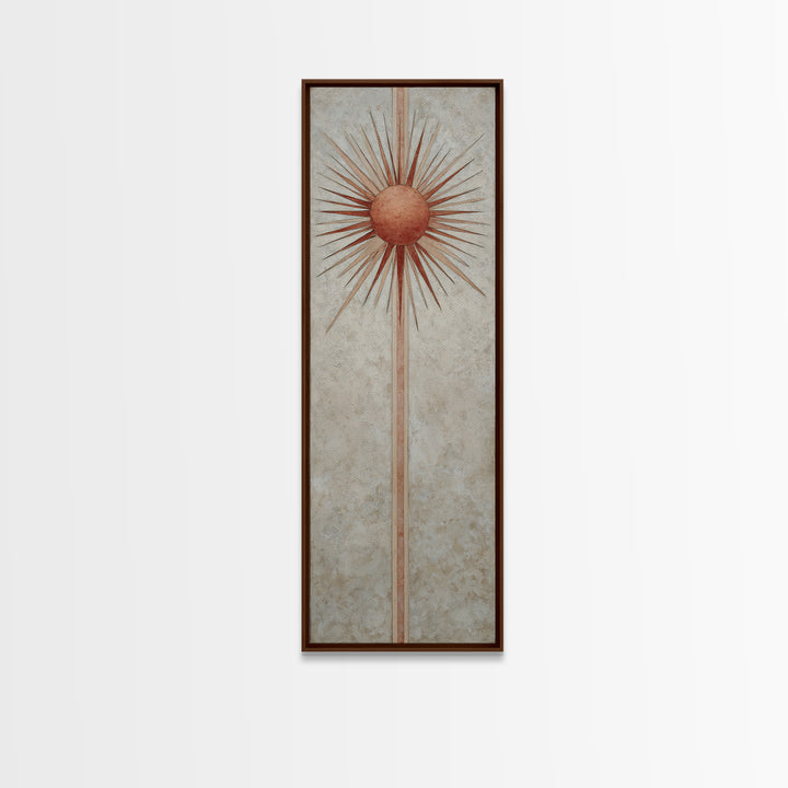 Sun Motif with Warm Terracotta Rays Canvas Print, Patio Art, Patio, Patio Decor, Fine Art, Outdoor, Minimalist Decor, PAT-1x3-78