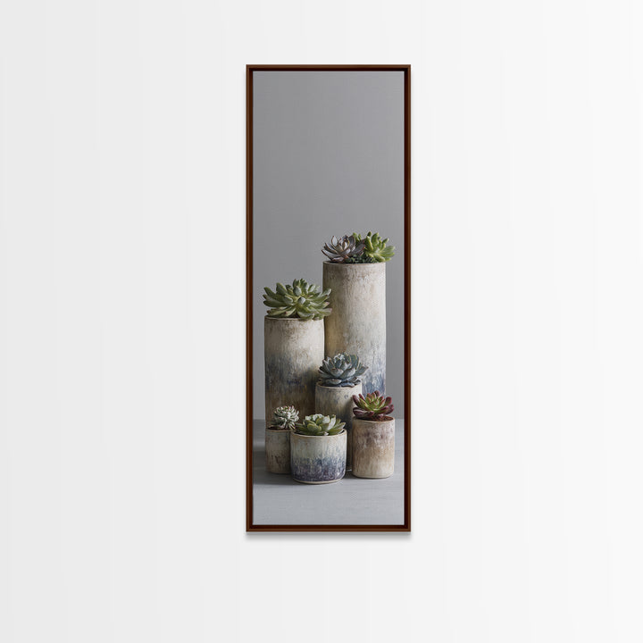 Succulent Collection in Ceramic Planters Canvas Print, Patio Art, Outdoor Wall Decor, Patio Decor, Fine Art, Outdoor, PAT-1x3-81