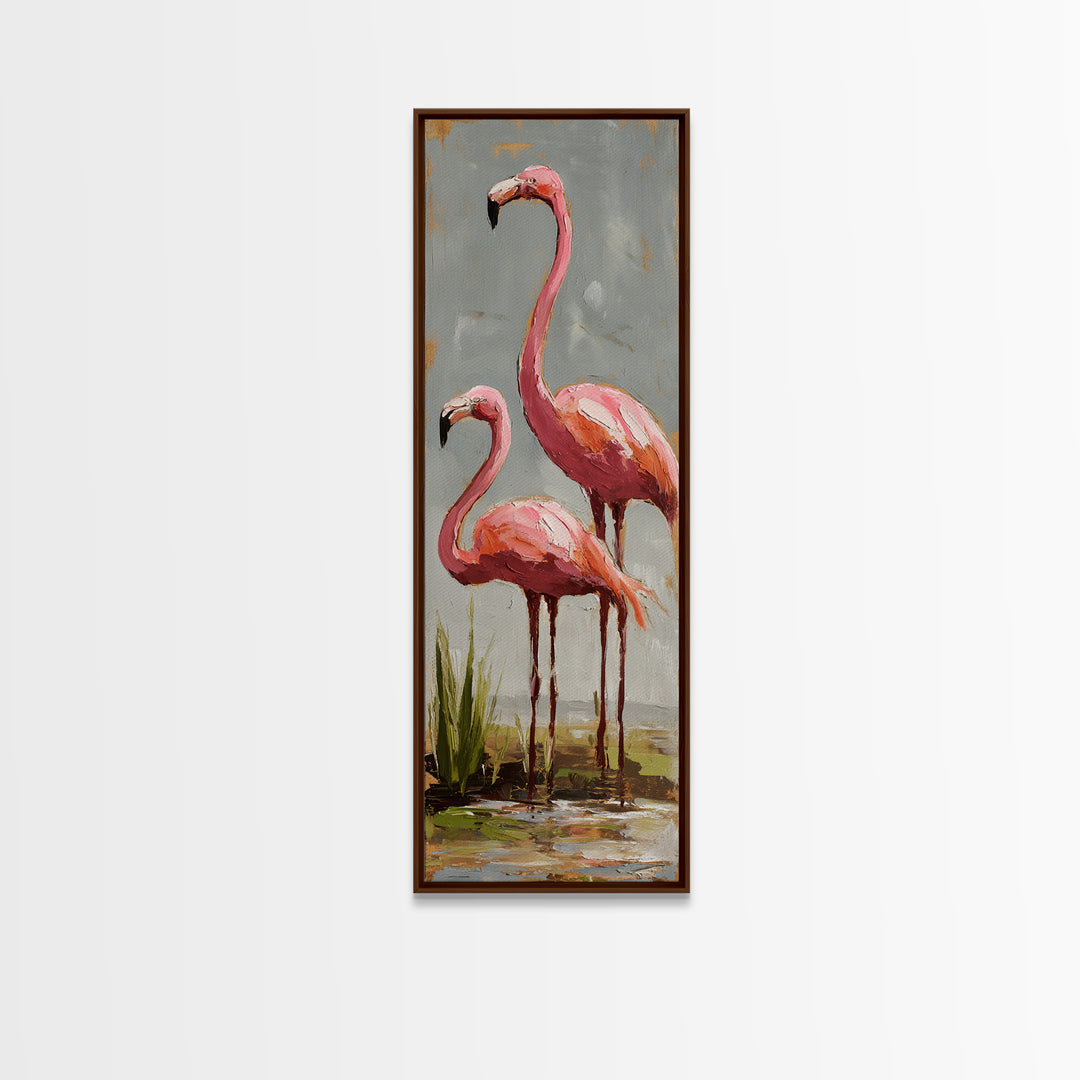 Flamingo Pair Beside Shallow Water Canvas Print, Patio Art, Fine Art Print, Patio Decor, Fine Art, Outdoor, Wall Decor, PAT-1x3-94