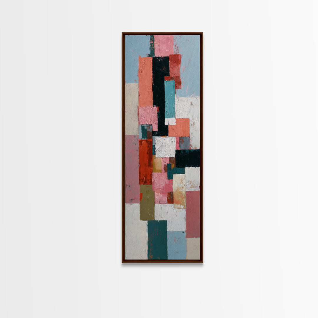 Bright Coral and Turquoise Abstract for Outdoors Framed Canvas Print, Patio Art, Coastal Wall Decor, Patio Decor, Outdoor, PAT-1x3-96