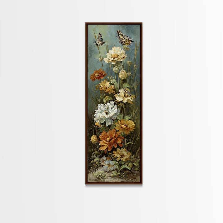Butterfly Garden with Zinnias and Daisies Canvas Print, Patio Art, Rustic Decor, Patio Decor, Fine Art, Outdoor, PAT-1x3-97
