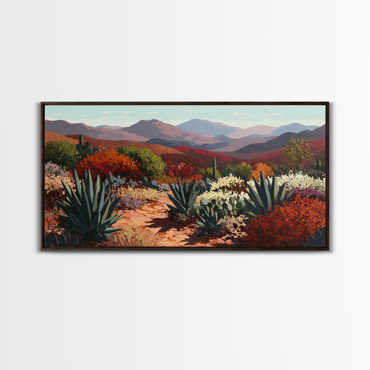 Desert Patio Agave and Bougainvillea Framed Canvas Print, Patio Art, Minimalist Decor, Patio Decor, Fine Art, Outdoor, PAT-2x1-13