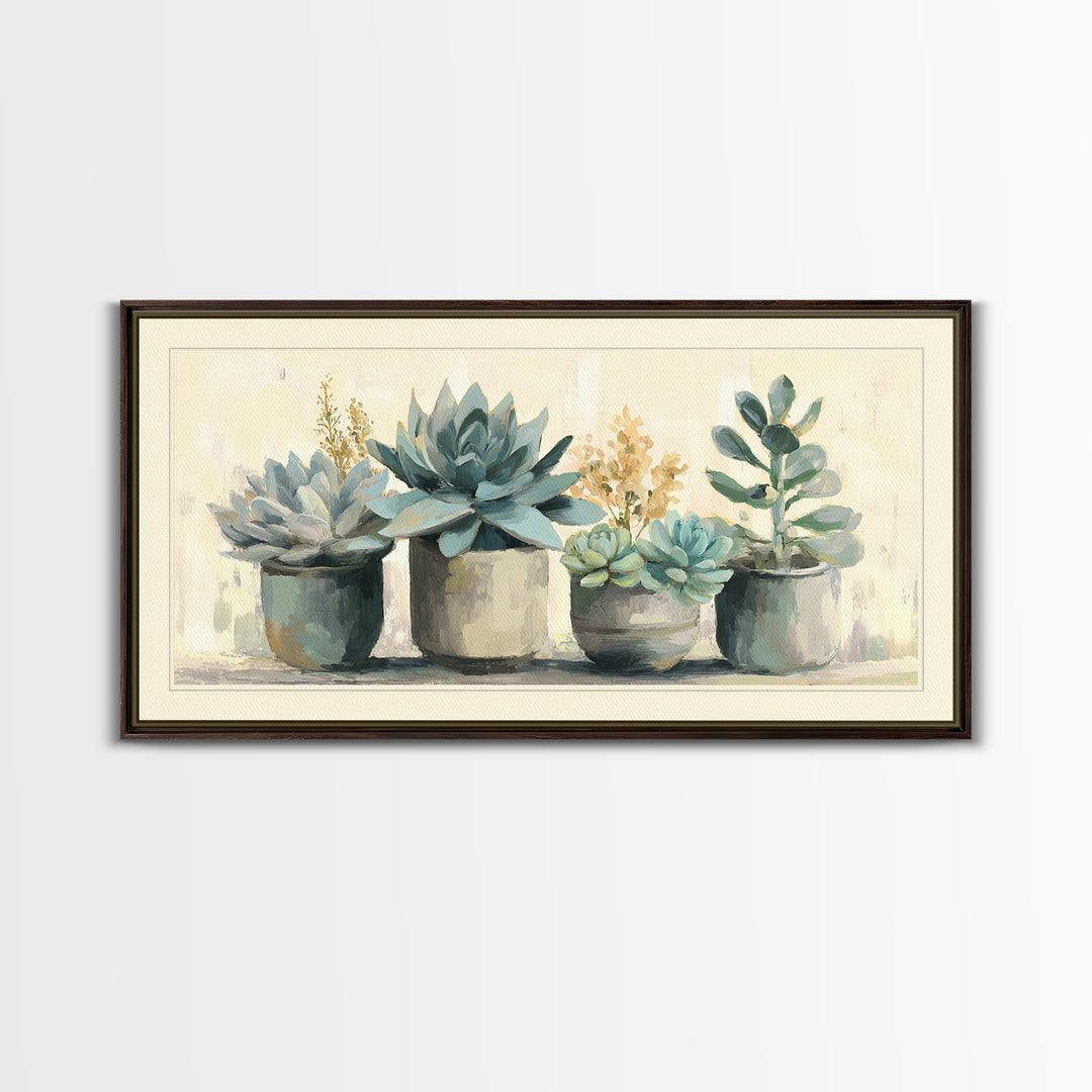 Succulent Collection in Ceramic Planters Canvas Print, Patio Art, Contemporary Art, Patio Decor, Fine Art, Outdoor, Metal Art, PAT-2x1-17