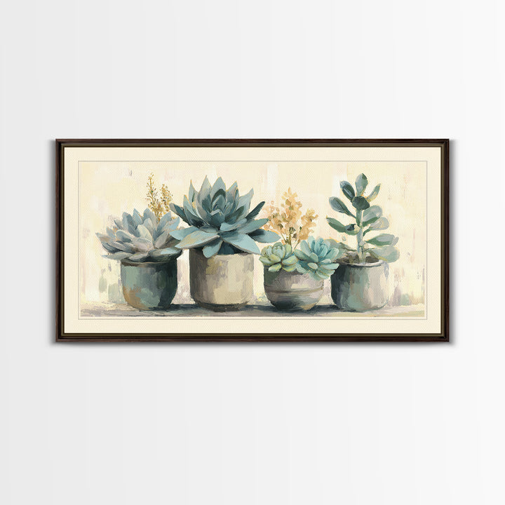 Succulent Collection in Ceramic Planters Canvas Print, Patio Art, Contemporary Art, Patio Decor, Fine Art, Outdoor, Metal Art, PAT-2x1-17