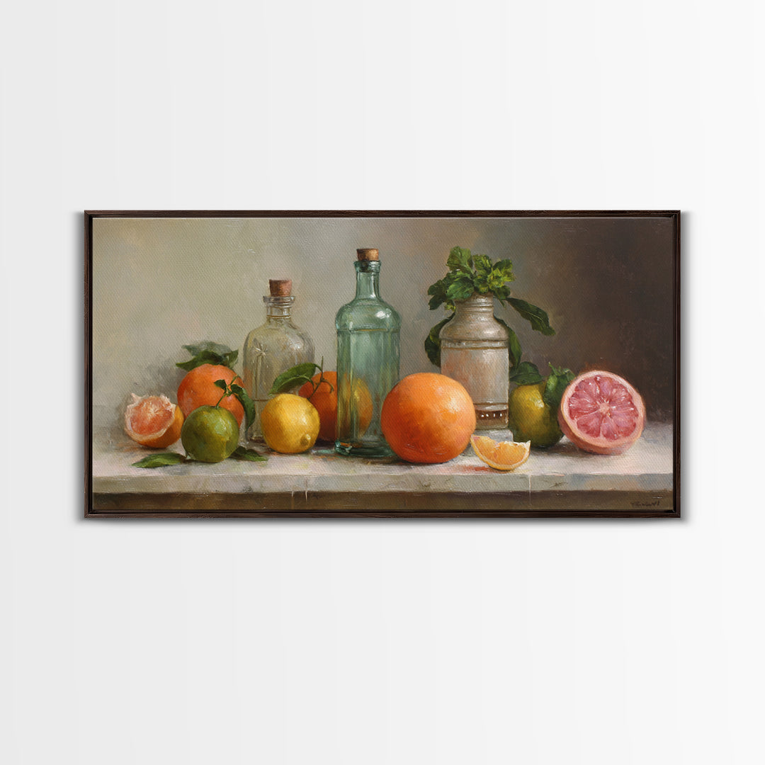 Outdoor Citrus Still Life Framed Canvas Print, Patio Art, Home Decor, Patio Decor, Fine Art, Outdoor, Floral Wall Art, PAT-2x1-25