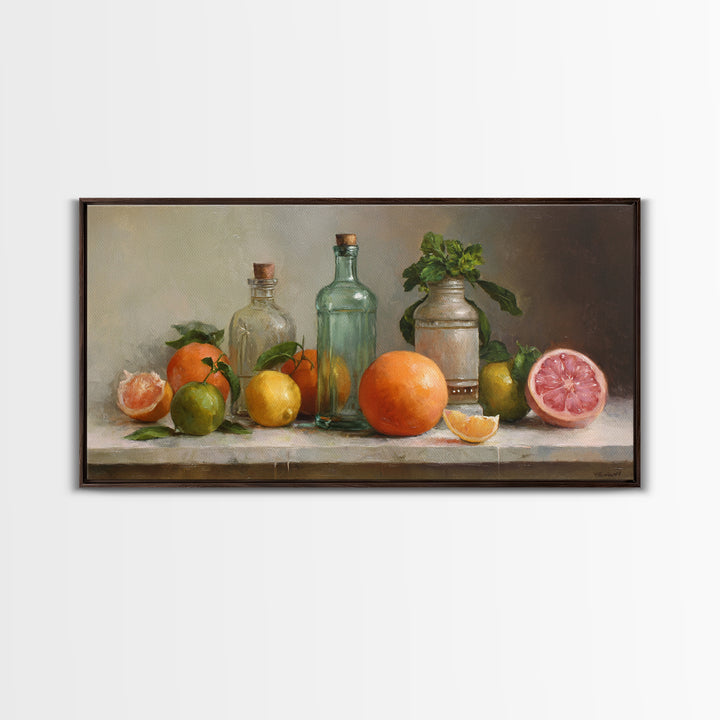 Outdoor Citrus Still Life Framed Canvas Print, Patio Art, Home Decor, Patio Decor, Fine Art, Outdoor, Floral Wall Art, PAT-2x1-25