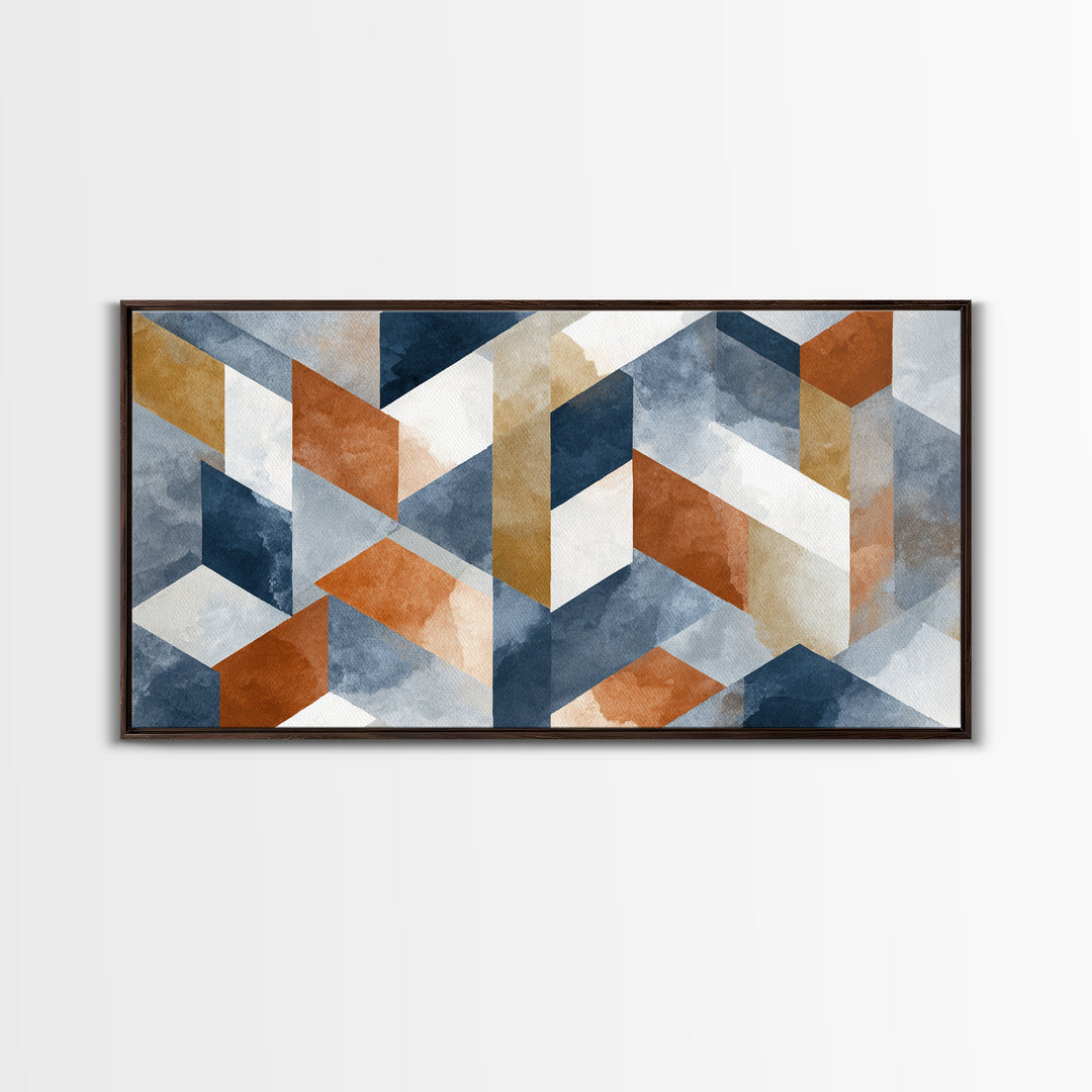 Warm Geometric Tile Pattern Canvas Print, Patio Art, Textured Painting, Patio Decor, Fine Art, Outdoor, Outdoor Wall Art, PAT-2x1-44