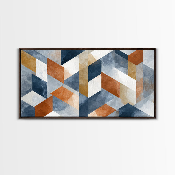 Warm Geometric Tile Pattern Canvas Print, Patio Art, Textured Painting, Patio Decor, Fine Art, Outdoor, Outdoor Wall Art, PAT-2x1-44