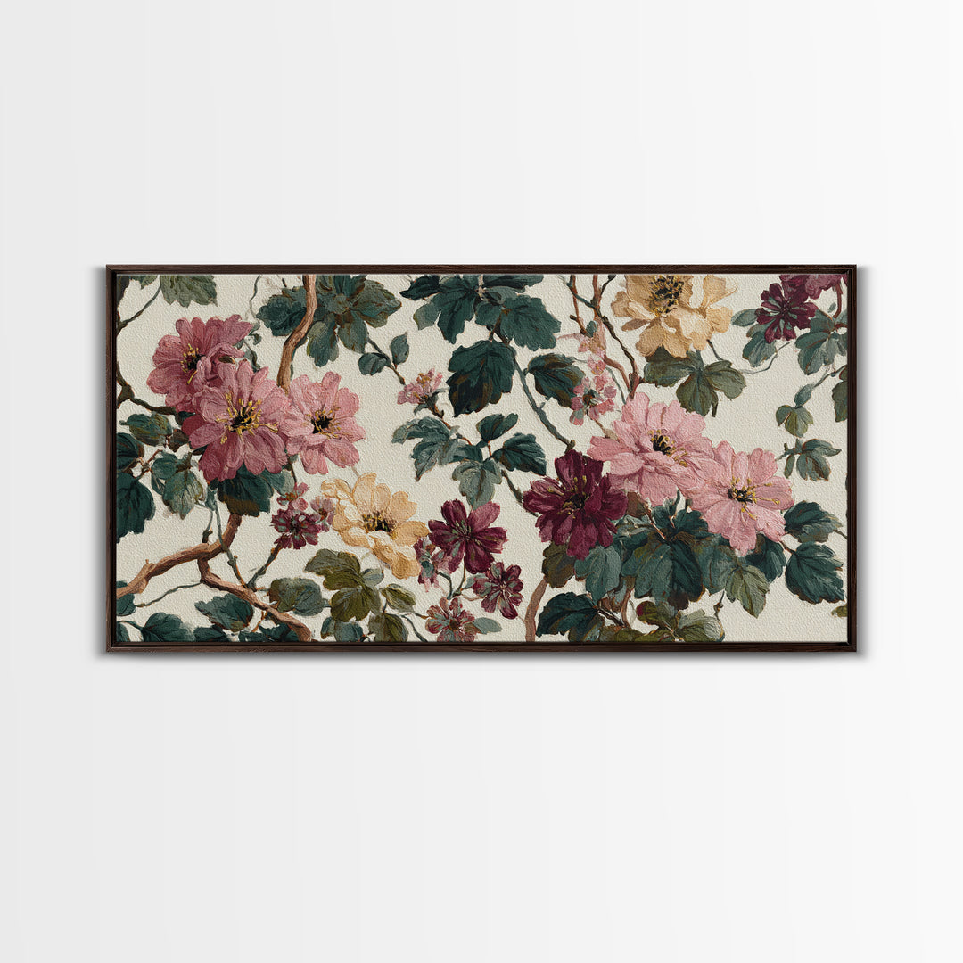 Sunset over Garden Flowers and Vines Framed Canvas Print, Patio Art, Outdoor Wall Decor, Patio Decor, Fine Art, Outdoor, PAT-2x1-51