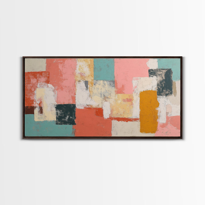 Bright Coral and Turquoise Abstract for Outdoors Framed Canvas Print, Patio Art, Metal Wall Art, Patio Decor, Abstract Art, PAT-2x1-56