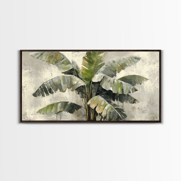 Banana Leaves with Rain Drop Details Framed Canvas Print, Patio Art, Wall Hanging, Patio Decor, Oil Painting, Outdoor, PAT-2x1-60